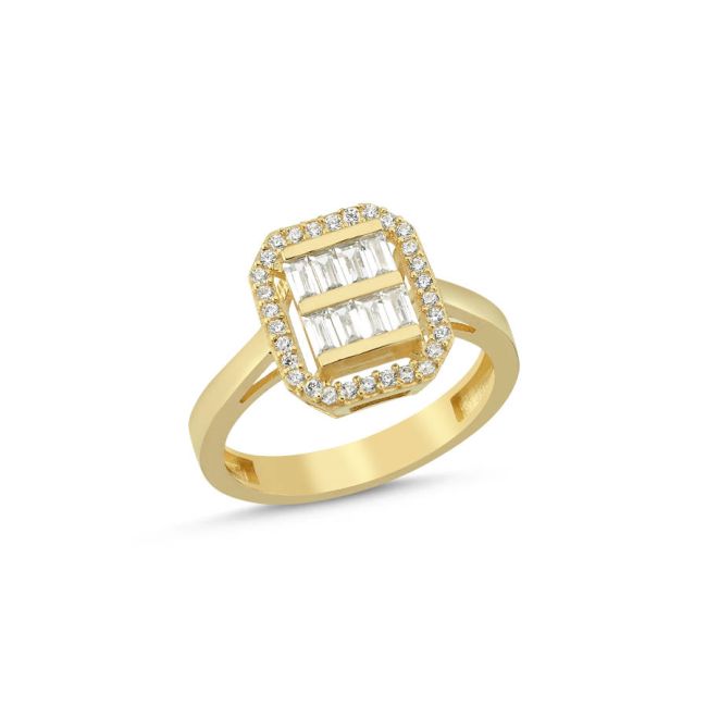 İki Sıra Baget Taşlı 14 Ayar Altın Yüzük - 2