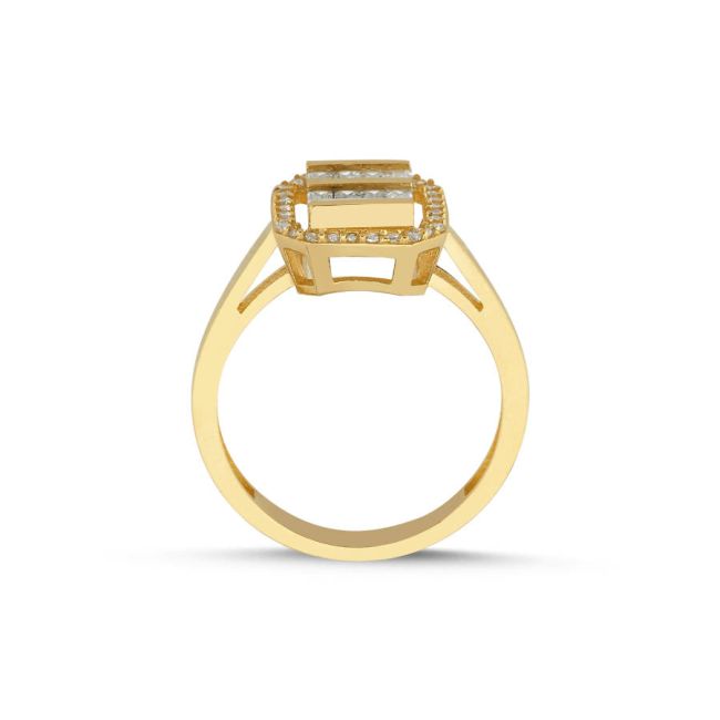 İki Sıra Baget Taşlı 14 Ayar Altın Yüzük - 3