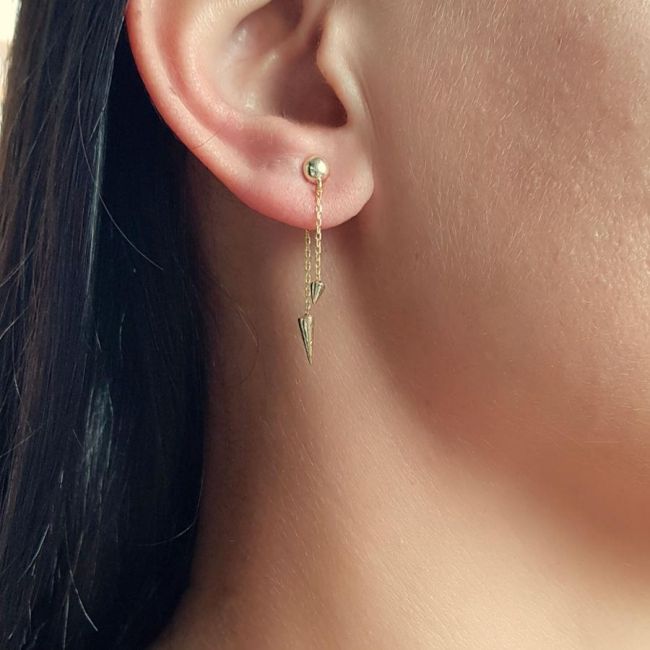 İki Zincirli Ok Gold Gümüş Kadın Küpe - 1