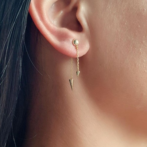 İki Zincirli Ok Gold Gümüş Kadın Küpe - 2