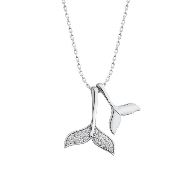 İkili Balina Kuyruğu Kadın Gümüş Kolye - 1