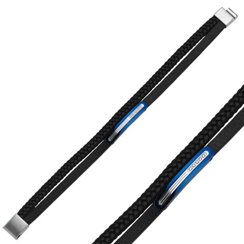 Double Leather Blue Plated Steel Men's Bracelet - CNG Jewels (1)