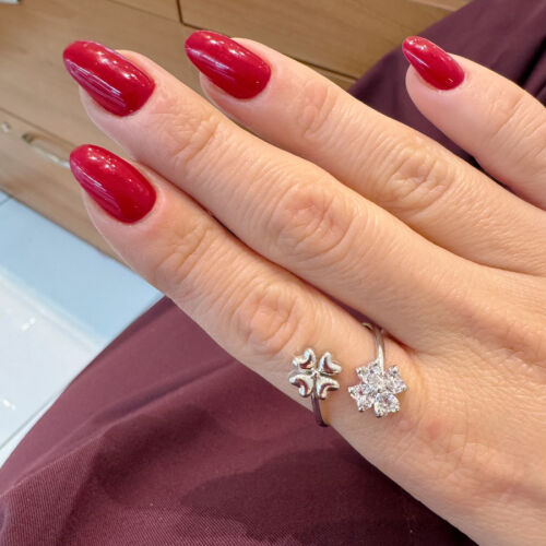 İkili Dört Yaprak Yonca Kadın Gümüş Yüzük - 2