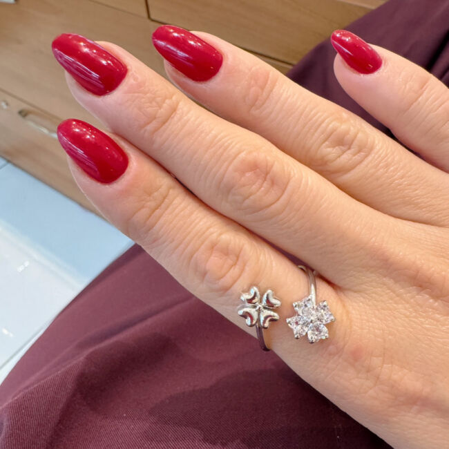 İkili Dört Yaprak Yonca Kadın Gümüş Yüzük - 2