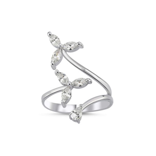 İkili Markiz Rüzgar Gülü Kadın Gümüş Yüzük - 1