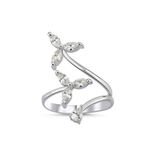 İkili Markiz Rüzgar Gülü Kadın Gümüş Yüzük - 1