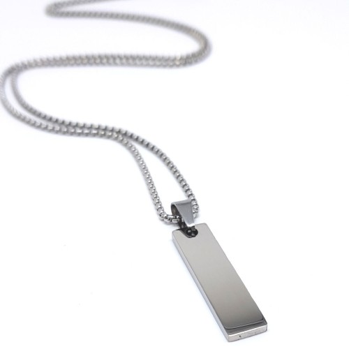 İnce Dikdörtgen Plaka Çelik Erkek Kolye - 1