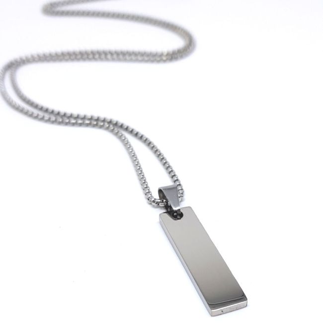 İnce Dikdörtgen Plaka Çelik Erkek Kolye - 1