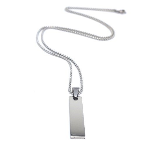 İnce Dikdörtgen Plaka Çelik Erkek Kolye - 2