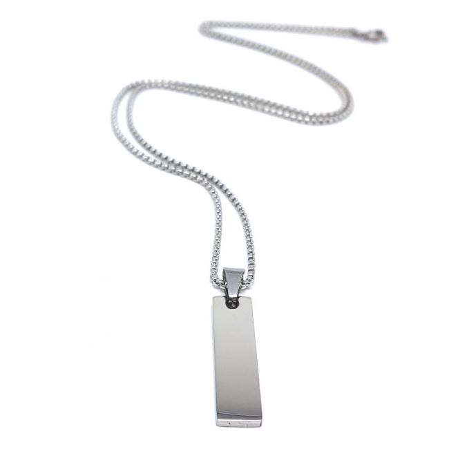İnce Dikdörtgen Plaka Çelik Erkek Kolye - 2