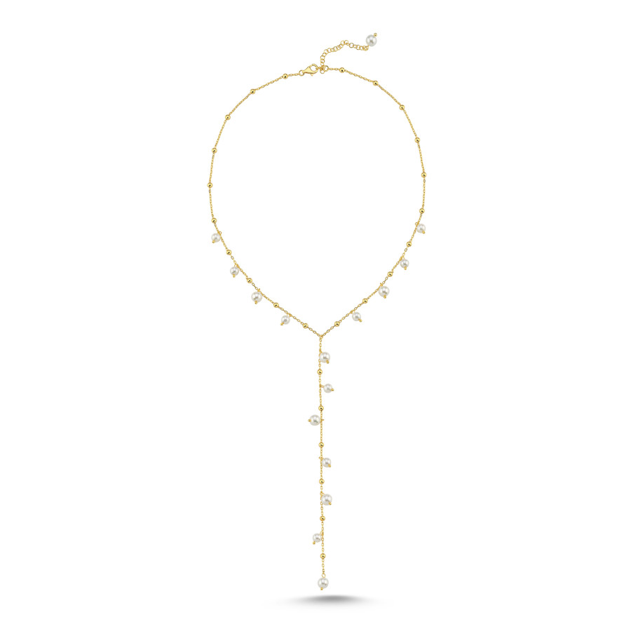 İnci Sallantılı Y Charm Gümüş Kolye - CNG Jewels