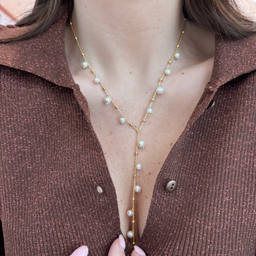 İnci Sallantılı Y Charm Gümüş Kolye - CNG Jewels (1)