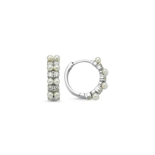 CNG Jewels - İncili Taşlı Minimal Gümüş Halka Küpe