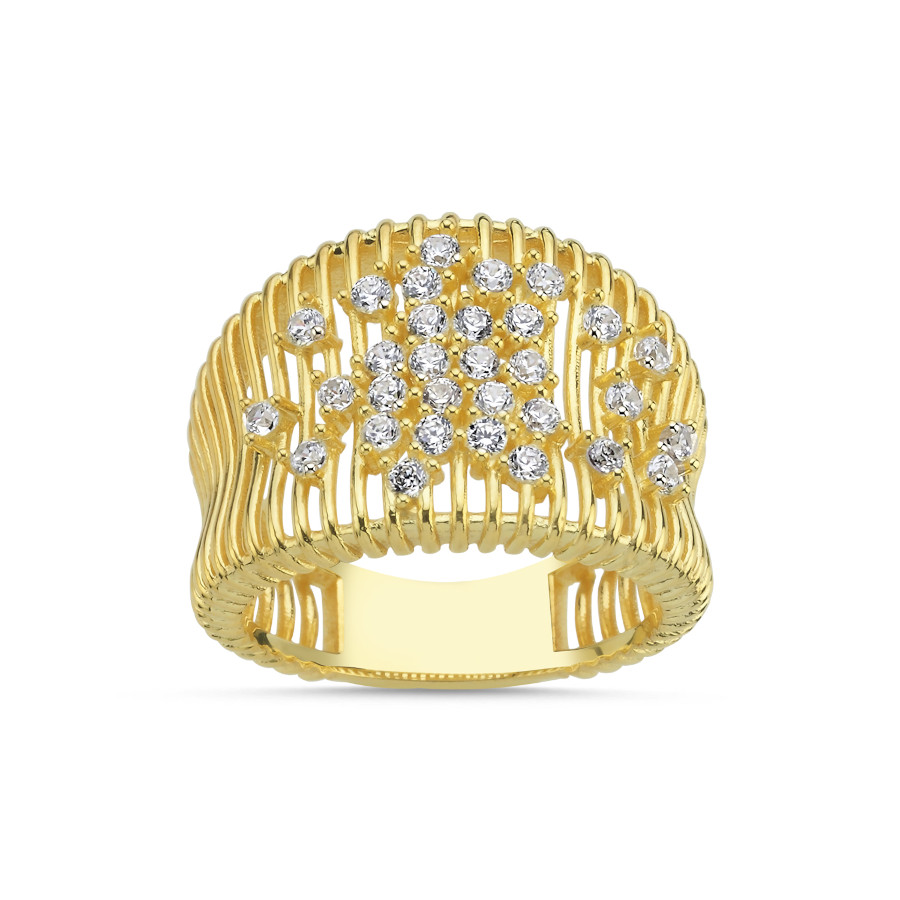 Işıltılı Kafes Kadın Gümüş Yüzük - CNG Jewels