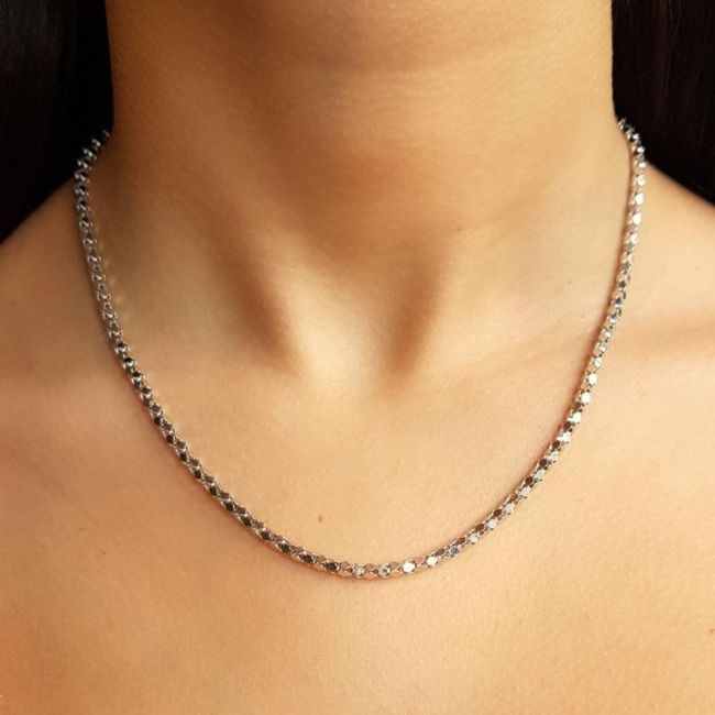 Italian Shiny Cage Silver Women's Chain - 1