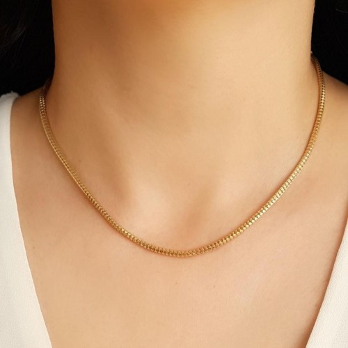 CNG Jewels - İtalyan Timsah Sırtı Gold Gümüş Bayan Kolye