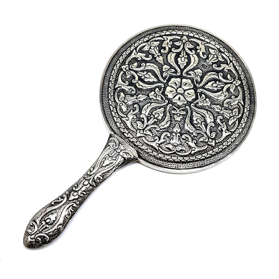 Extra Large Silver Hand Mirror with Ivy Pattern No. 5 - CNG Jewels