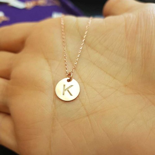 K Harfi Rose Minimal Plaka Gümüş Kadın Kolye - CNG Jewels