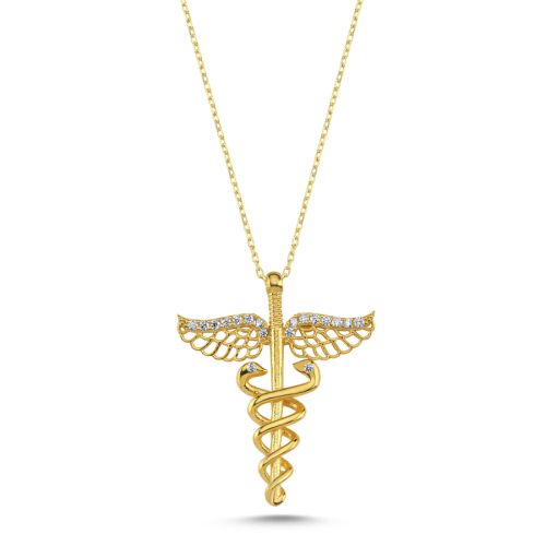 Caduceus Medical Symbol Gold Women's Silver Necklace - CNG Jewels