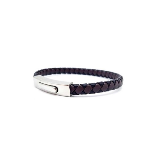Brown and Black Braided Leather Steel Men's Bracelet - CNG Jewels