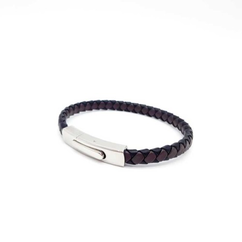 Brown and Black Braided Leather Steel Men's Bracelet - CNG Jewels (1)