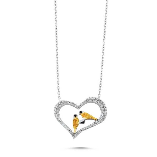 CNG Jewels - Kalp İçinde Aşık Kuşlar Gümüş Bayan Kolye