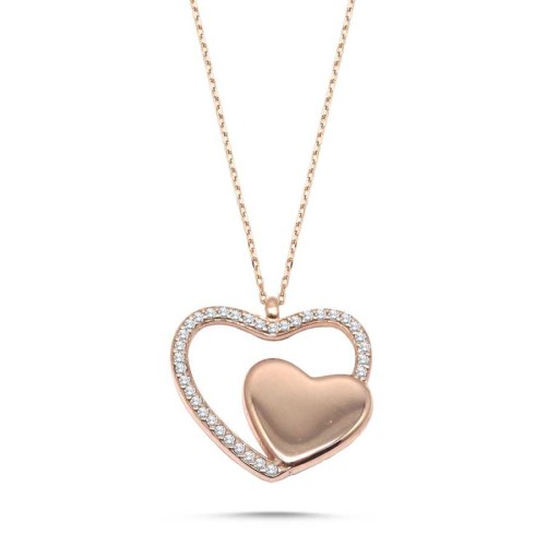 CNG Jewels - Kalp İçinde Kalp Gümüş Bayan Kolye