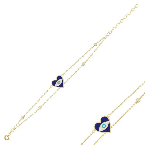 Heart Almond Navy Blue Eye Silver Women's Bracelet - CNG Jewels