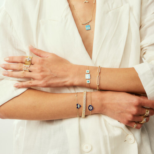 Heart Almond Navy Blue Eye Silver Women's Bracelet - CNG Jewels (1)