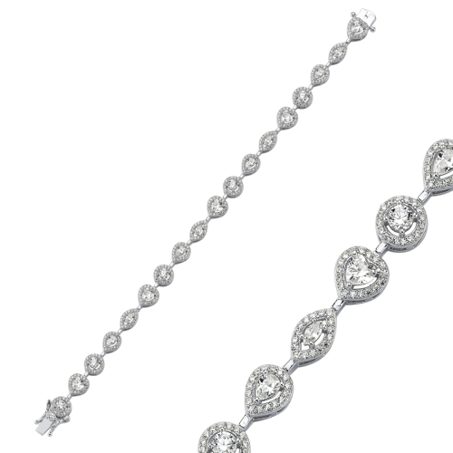 Heart Marquise Solitaire Light Flood Silver Waterway Bracelet - CNG Jewels