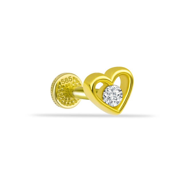 Kalp Ortası Tektaş Altın Tragus Piercing - 1