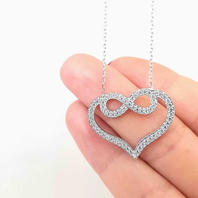 Kalp Sonsuzluk Gümüş Kadın Kolye - 2