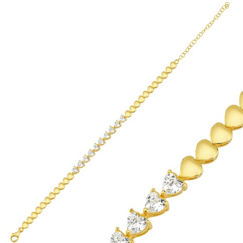 Kalp Su Yolu Gold Kadın Gümüş Bileklik - CNG Jewels