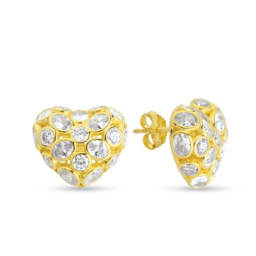 CNG Jewels - Kalp Taşlı Gold Gümüş Kadın Küpe