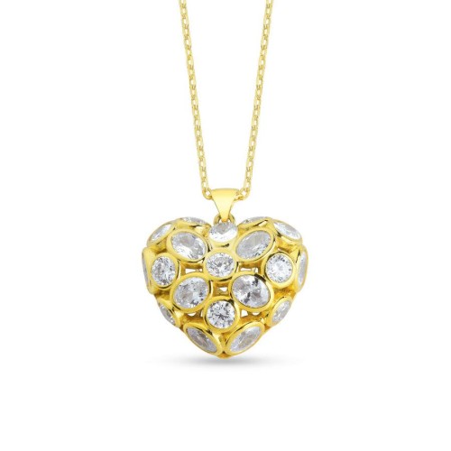 CNG Jewels - Kalp Taşlı Gold Gümüş Kadın Kolye