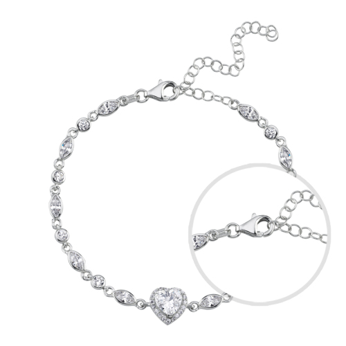 Kalp Taşlı Zincir Kadın Gümüş Bileklik - 3