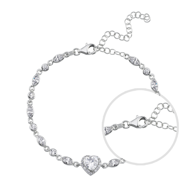 Kalp Taşlı Zincir Kadın Gümüş Bileklik - 3