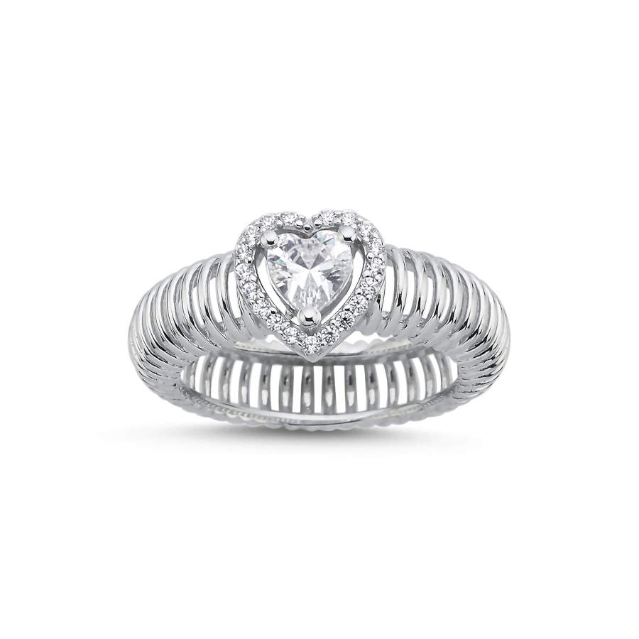 Heart Solitaire Accordion Women's Silver Ring - CNG Jewels