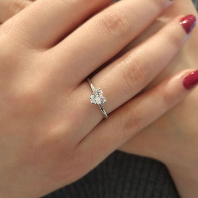 1 Karat Kalp Tektaş Gümüş Yüzük - 3