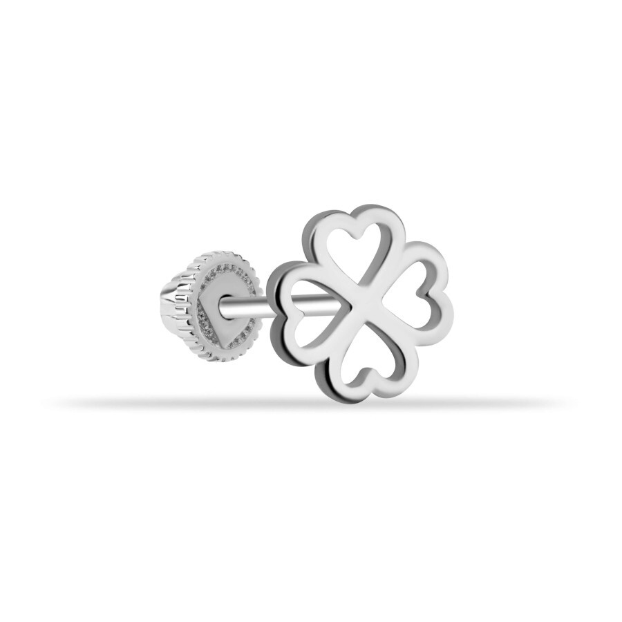 Kalp Yapraklı Yonca Beyaz Altın Helix Piercing - CNG Jewels