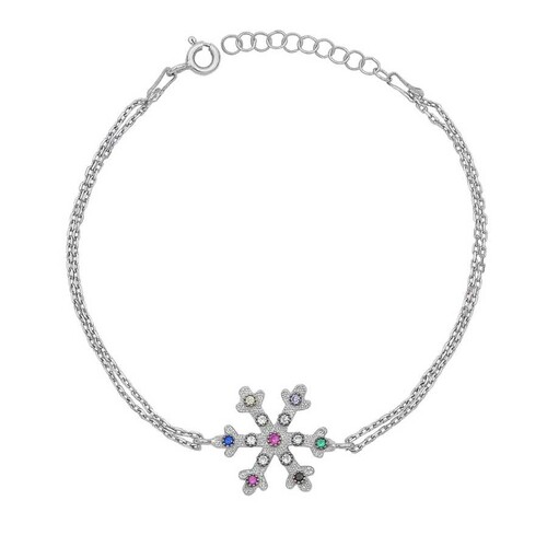 CNG Jewels - Kar Tanesi Üzerinde Renkli Taşlı Gümüş Bayan Bileklik