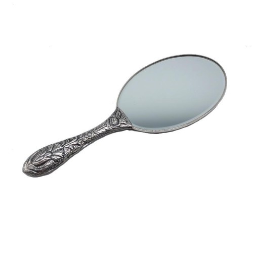 Karanfil Lale Desenli Büyük Gümüş El Aynası No 4 - Thumbnail