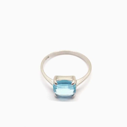 Square Aquamarine Stone Silver Women's Ring - CNG Jewels (1)