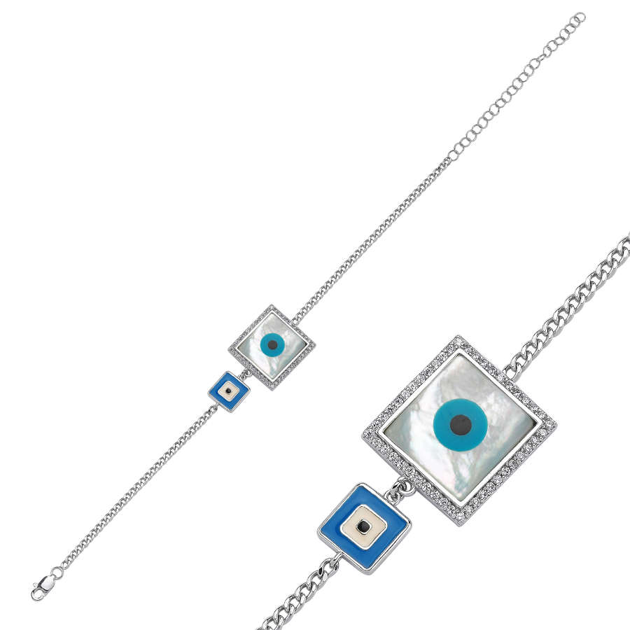 Kare İkili Nazar Göz Kadın Gümüş Bileklik - CNG Jewels