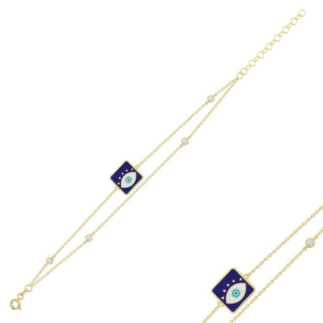 Square Navy Blue Eye Silver Women's Bracelet - 1