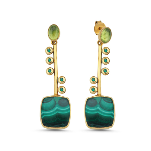 Square Malachite Dangle Special Design Women's Silver Earrings - CNG Jewels