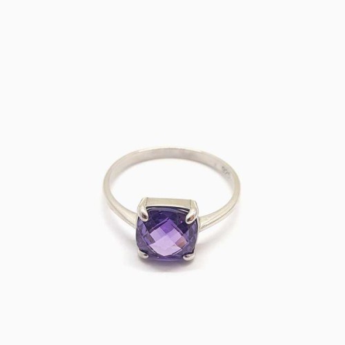Square Amethyst Stone Silver Women's Ring - CNG Jewels