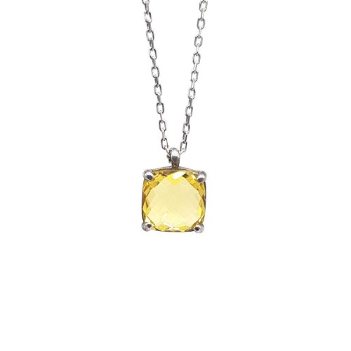 CNG Jewels - Kare Sitrin Sarı Renk Taşlı Gümüş Bayan Kolye