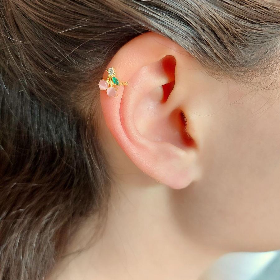 Kedi Gözü Kiraz Gold Kıkırdak Cuff Gümüş Kadın Küpe - CNG Jewels (1)