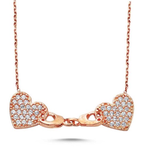 CNG Jewels - Kelepçeli İki Kalp Gümüş Bayan Kolye